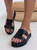 Flatforms σανδάλια με pattern ψάθα Estil - Μαύρο - thefashionproject.gr - Estil