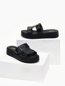 Flatforms σανδάλια με pattern ψάθα Estil - Μαύρο - thefashionproject.gr - Estil
