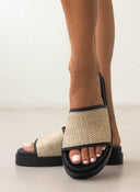 Flatforms σανδάλια με ψάθινη φάσα - Μπεζ - thefashionproject.gr - CARAD