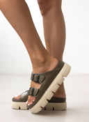 Flatforms slides με τοκάδες ATENEO - Λαδί - thefashionproject.gr - ATENEO