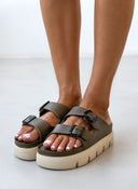 Flatforms slides με τοκάδες ATENEO - Λαδί - thefashionproject.gr - ATENEO