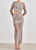 Φόρεμα με print και cut out σχέδιο - Γκρι - thefashionproject.gr - LUMINA