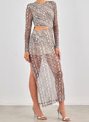 Φόρεμα με print και cut out σχέδιο - Γκρι - thefashionproject.gr - LUMINA