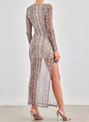 Φόρεμα με print και cut out σχέδιο - Γκρι - thefashionproject.gr - LUMINA