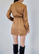 Φόρεμα σατέν με γιακά - Caramel - thefashionproject.gr - The Fashion Project