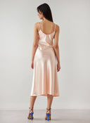 Φόρεμα σατέν ντραπέ - Ροδακινί - thefashionproject.gr - The Fashion Project