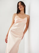 Φόρεμα σατέν ντραπέ - Ροδακινί - thefashionproject.gr - The Fashion Project