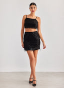 Φούστα μίνι με παγιέτες Only 15305742 - Μαύρο - thefashionproject.gr - ONLY