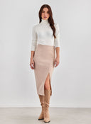 Φούστα μίντι με άνοιγμα BISOU - Μπεζ - thefashionproject.gr - BISOU