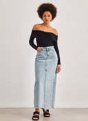 Φούστα τζιν με ξέφτια στη μέση ONLY 15315170 - Μπλε jean - thefashionproject.gr - ONLY