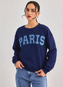 Φούτερ με ντενιμ στάμπα PARIS - Μπλε σκούρο - thefashionproject.gr - Jean Louis Francoise