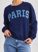 Φούτερ με ντενιμ στάμπα PARIS - Μπλε σκούρο - thefashionproject.gr - Jean Louis Francoise