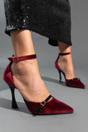 Γόβες από velvet ύφασμα με μπαρέτα TFP - Burgundy - thefashionproject.gr - TFP