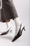 Γόβες κροκό μυτερές slingback TFP - Καφέ - thefashionproject.gr - TFP