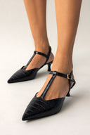 Γόβες κροκό μυτερές t - strap TFP - Μαύρο - thefashionproject.gr - TFP