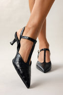 Γόβες κροκό μυτερές t - strap TFP - Μαύρο - thefashionproject.gr - TFP