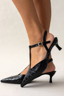 Γόβες κροκό μυτερές t - strap TFP - Μαύρο - thefashionproject.gr - TFP