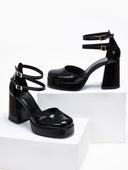 Γόβες λουστρίνι με διπλή μπαρέτα TFP - Μαύρο - thefashionproject.gr - TFP