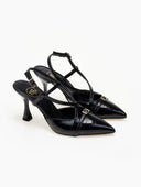 Γόβες λουστρίνι slingback μυτερές TFP - Μαύρο - thefashionproject.gr - TFP