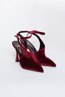Γόβες μυτερές ασύμμετρες από velvet ύφασμα TFP - Burgundy - thefashionproject.gr - TFP