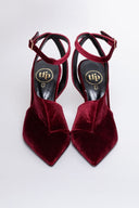 Γόβες μυτερές ασύμμετρες από velvet ύφασμα TFP - Burgundy - thefashionproject.gr - TFP