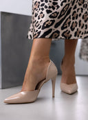 Γόβες μυτερές λουστρίνι με άνοιγμα TFP - Nude - thefashionproject.gr - TFP