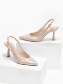 Γόβες μυτερές λουστρίνι με λουράκι TFP - Nude - thefashionproject.gr - TFP