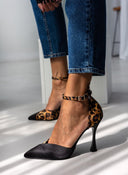 Γόβες μυτερές σατέν με μπαρέτα TFP - Leopard - thefashionproject.gr - TFP