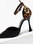Γόβες μυτερές σατέν με μπαρέτα TFP - Leopard - thefashionproject.gr - TFP
