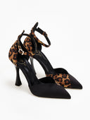 Γόβες μυτερές σατέν με μπαρέτα TFP - Leopard - thefashionproject.gr - TFP