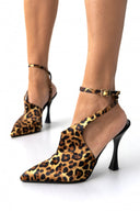Γόβες μυτερές σατεν με μπαρέτα TFP - Leopard - thefashionproject.gr - TFP