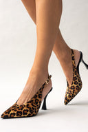 Γόβες μυτερές σατέν slingback TFP - Leopard - thefashionproject.gr - TFP