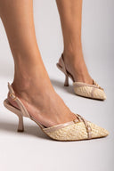 Γόβες μυτερές slingback από ψάθα - Μπεζ - thefashionproject.gr - Ideal shoes