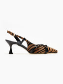 Γόβες μυτερές slingback από συνθετικό ponyskin TFP - Μαύρο/Μπεζ - thefashionproject.gr - TFP