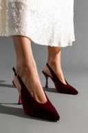 Γόβες μυτερές slingback από velvet ύφασμα TFP - Burgundy - thefashionproject.gr - TFP