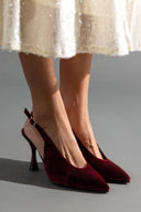 Γόβες μυτερές slingback από velvet ύφασμα TFP - Burgundy - thefashionproject.gr - TFP
