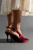 Γόβες μυτερές slingback από velvet ύφασμα TFP - Burgundy - thefashionproject.gr - TFP