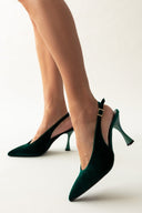 Γόβες μυτερές slingback από velvet ύφασμα TFP - Κυπαρισσί - thefashionproject.gr - TFP