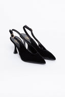 Γόβες μυτερές slingback από velvet ύφασμα TFP - Μαύρο - thefashionproject.gr - TFP
