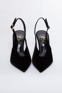 Γόβες μυτερές slingback από velvet ύφασμα TFP - Μαύρο - thefashionproject.gr - TFP