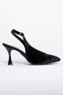Γόβες μυτερές slingback από velvet ύφασμα TFP - Μαύρο - thefashionproject.gr - TFP