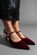 Γόβες μυτερές slingback από ύφασμα velvet TFP - Burgundy - thefashionproject.gr - TFP