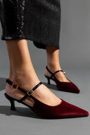 Γόβες μυτερές slingback από ύφασμα velvet TFP - Burgundy - thefashionproject.gr - TFP