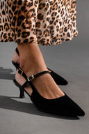 Γόβες μυτερές slingback από ύφασμα velvet TFP - Μαύρο - thefashionproject.gr - TFP