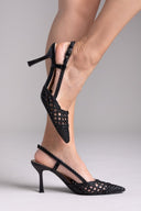 Γόβες μυτερές slingback με πλεκτό σχέδιο ERYNN - Μαύρο - thefashionproject.gr - ERYNN