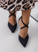 Γόβες σατέν με crossover λουράκια TFP - Μαύρο - thefashionproject.gr - TFP