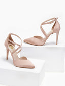 Γόβες σατέν με crossover λουράκια TFP - Nude - thefashionproject.gr - TFP