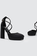 Γόβες σατέν με φιάπα και στρας TFP - Μαύρο - thefashionproject.gr - TFP