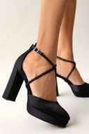 Γόβες σατέν με φιάπα και στρας TFP - Μαύρο - thefashionproject.gr - TFP