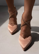 Γόβες σατέν με στρας TFP - Nude - thefashionproject.gr - TFP